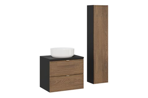 Ensemble De Meubles De Salle De Bain 60 Cm Avec Plan Vasque, Vasque à Poser Maja, Colonne Haute