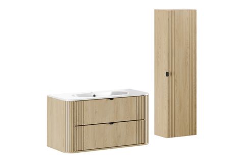Pure, Ensemble Meuble 100 Cm Avec Lavabo Et Colonne Haute