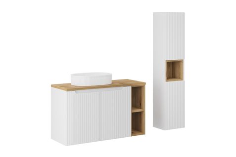 Ensemble Meuble 100 Cm Avec Plan Vasque, Vasque à Poser Beyond Et Colonne Haute