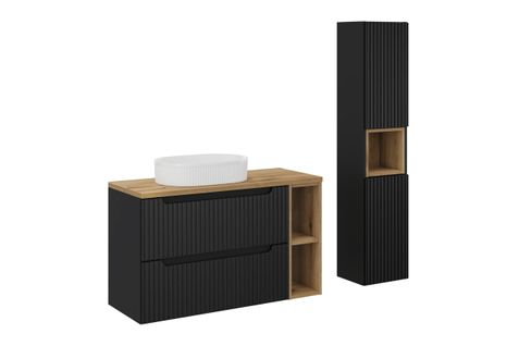 Ensemble Meuble 100 Cm Avec Plan, Vasque à Poser Beyond Et Colonne Haute