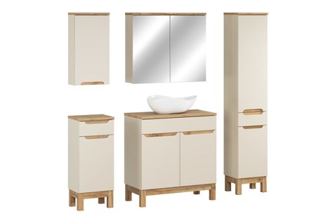 Ensemble Meubles Salle De Bain 80 Cm Avec Plan, Vasque à Poser Cloud, Colonne, Armoire Miroir