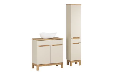 Ensemble Meuble 80 Cm Avec Plan Vasque, Vasque à Poser Cloud Et Colonne Haute