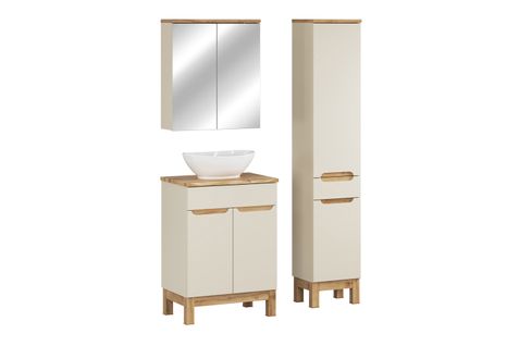 Ensemble De Meubles 60 Cm Avec Plan Vasque, Vasque à Poser Lola, Colonne, Armoire Miroir