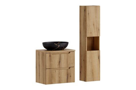 Ensemble Meuble 60 Cm Avec Plan Vasque, Vasque à Poser Mona, Colonne Haute