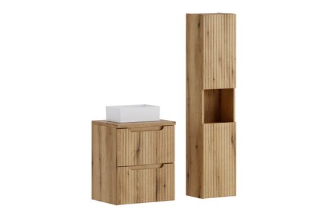 Ensemble Meuble 50 Cm Avec Plan, Vasque à Poser Gaja, Colonne Haute