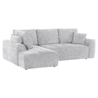 Canapé d'angle gauche AUBE convertible tissu gris clair