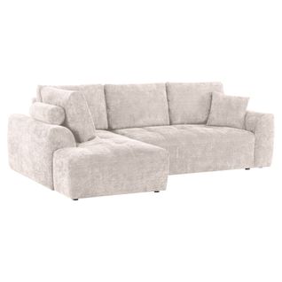 Canapé d'angle gauche AUBE convertible tissu blanc cassé