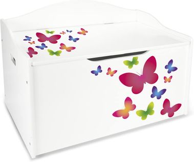 Coffre XL à Jouets En Bois Rangement Pour Enfants  Couleur Blanc Motif: Papillons