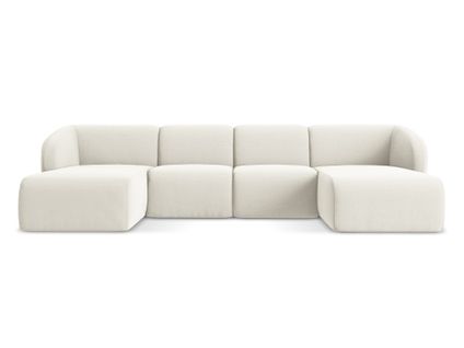 Canapé Panoramique 4 Places Lani En Velours Beige Clair