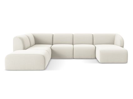 Canapé Panoramique 5 Places Gauche Lani En Velours Beige Clair