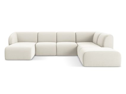 Canapé Panoramique 5 Places Droit Lani En Velours Beige Clair