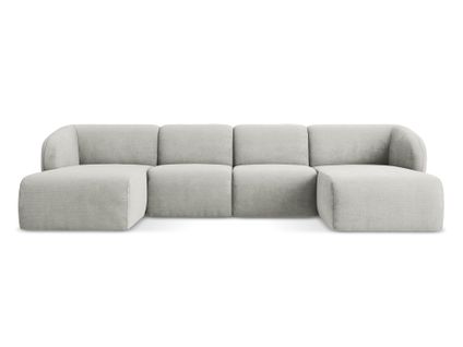 Canapé Panoramique 4 Places Lani En Tissu Chenille Gris Clair