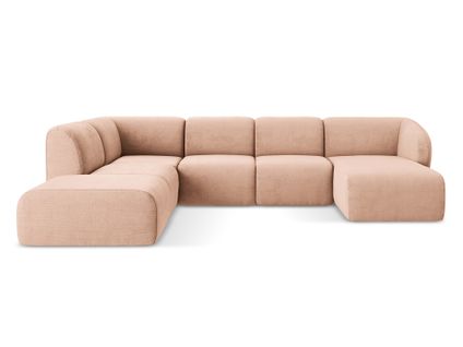 Canapé Panoramique 5 Places Gauche Lani En Tissu Chenille Pêche