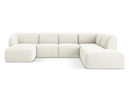 Canapé Panoramique 5 Places Droit Lani En Tissu Chenille Blanc