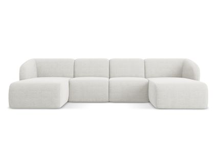 Canapé Panoramique 4 Places Lani En Tissu Bouclette Blanc