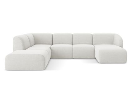 Canapé Panoramique 5 Places Gauche Lani En Tissu Bouclette Blanc