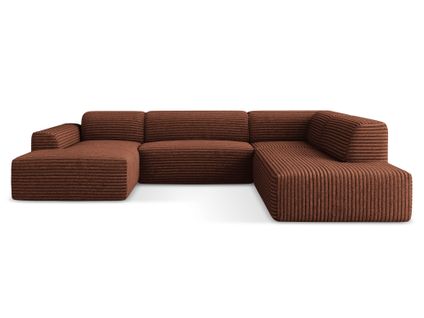 Canapé Panoramique 5 Places Droit Keli En Velours Côtelé Terre Cuite