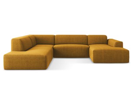 Canapé Panoramique 5 Places Gauche Keli En Tissu Texturé Moutarde