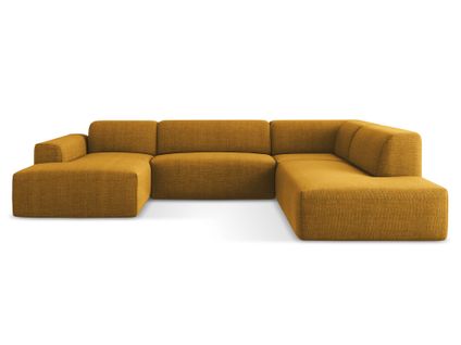 Canapé Panoramique 5 Places Droit Keli En Tissu Texturé Moutarde