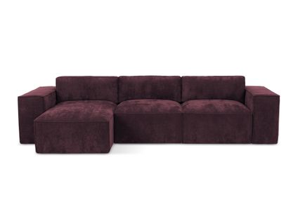Canapé D’angle 3 Places Gauche Convertible Hana En Tissu Chenille Bordeaux