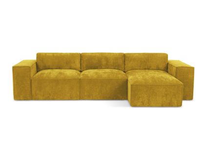 Canapé D'angle Droit Convertible Hana En Tissu Chenille Moutarde
