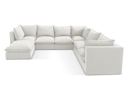 Canapé Panoramique 5 Places Modulaire Manao En Tissu Bouclette Blanc