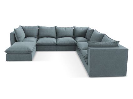 Canapé Panoramique 5 Places Modulaire Manao En Tissu Bouclette Jeans