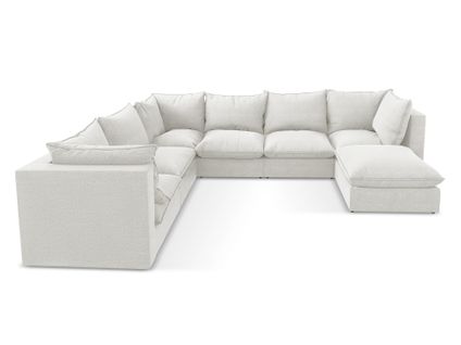 Canapé Panoramique 5 Places Modulaire Manao En Tissu Bouclette Blanc