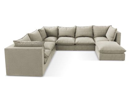 Canapé Panoramique 5 Places Modulaire Manao En Tissu Bouclette Taupe