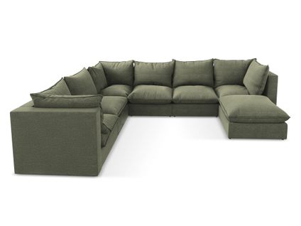 Canapé Panoramique 5 Places Modulaire Manao En Tissu Bouclette Olive