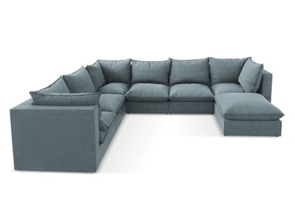 Canapé Panoramique 5 Places Modulaire Manao En Tissu Bouclette Jeans