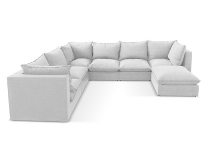 Canapé Panoramique 5 Places Modulaire Manao En Tissu Bouclette Argent