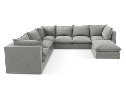 Canapé Panoramique 5 Places Modulaire Manao En Tissu Bouclette Gris Clair