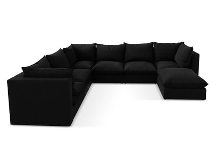 Canapé Panoramique 5 Places Modulaire Manao En Tissu Bouclette Noir