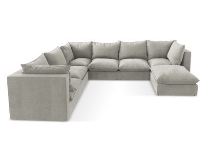 Canapé Panoramique 5 Places Modulaire Manao En Tissu Texturé Gris Clair