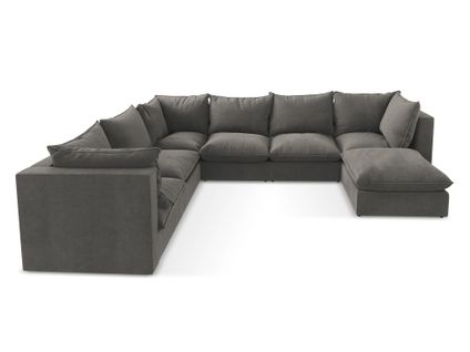 Canapé Panoramique 5 Places Modulaire Manao En Tissu Texturé Gris Foncé