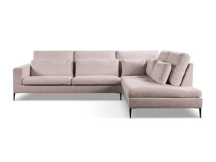Canapé D’angle 4 Places Droit Akala En Tissu Chenille Rose Poudré