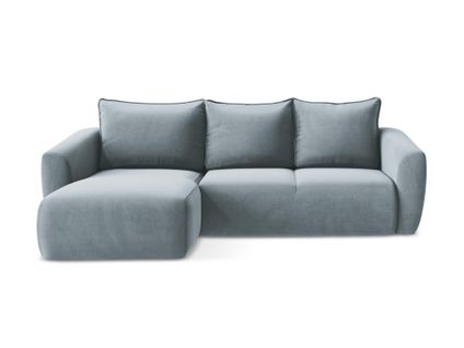 Canapé D’angle 3 Places Gauche Convertible Guava En Velours Bleu Clair