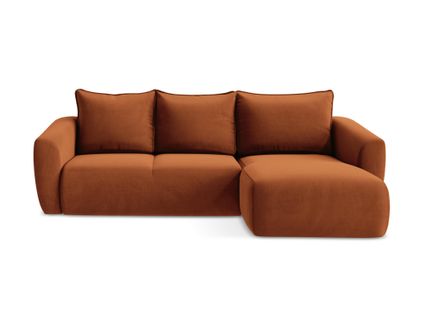 Canapé D'angle Droit Convertible Guava En Velours Terre Cuite