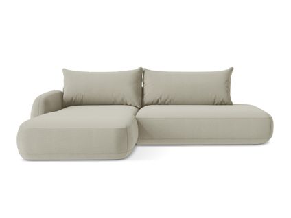 Canapé D’angle 3 Places Gauche Convertible Hale En Tissu Texturé Beige Clair