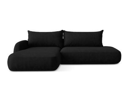 Canapé D’angle 3 Places Gauche Convertible Hale En Tissu Chenille Noir