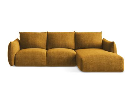 Canapé D'angle Droit Convertible Leila En Tissu Texturé Moutarde
