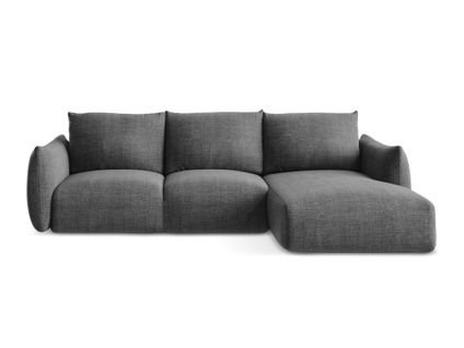 Canapé D'angle Droit Convertible Leila En Tissu Texturé Gris Foncé
