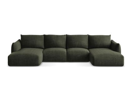 Canapé Panoramique 4 Places Convertible Leila En Tissu Texturé Olive