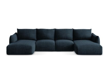 Canapé Panoramique 4 Places Convertible Leila En Tissu Texturé Bleu Royal