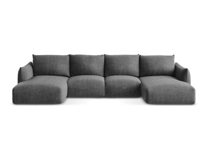 Canapé Panoramique 4 Places Convertible Leila En Tissu Texturé Gris Foncé