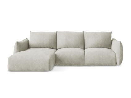 Canapé D’angle 3 Places Gauche Convertible Leila En Tissu Chenille Perle