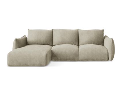 Canapé D’angle 3 Places Gauche Convertible Leila En Tissu Chenille Beige