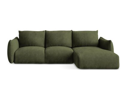 Canapé D'angle Droit Convertible Leila En Tissu Chenille Olive