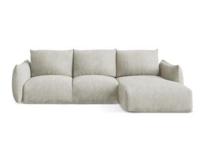 Canapé D'angle Droit Convertible Leila En Tissu Chenille Perle